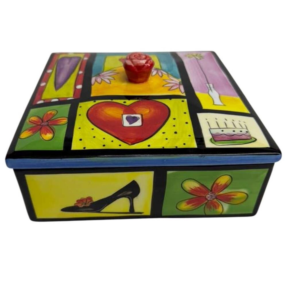 NAYLOR DESIGNS HANDPAINTED HENRIKSEN IMPORTS TRINKET CANDY BOX RARE HEARTS